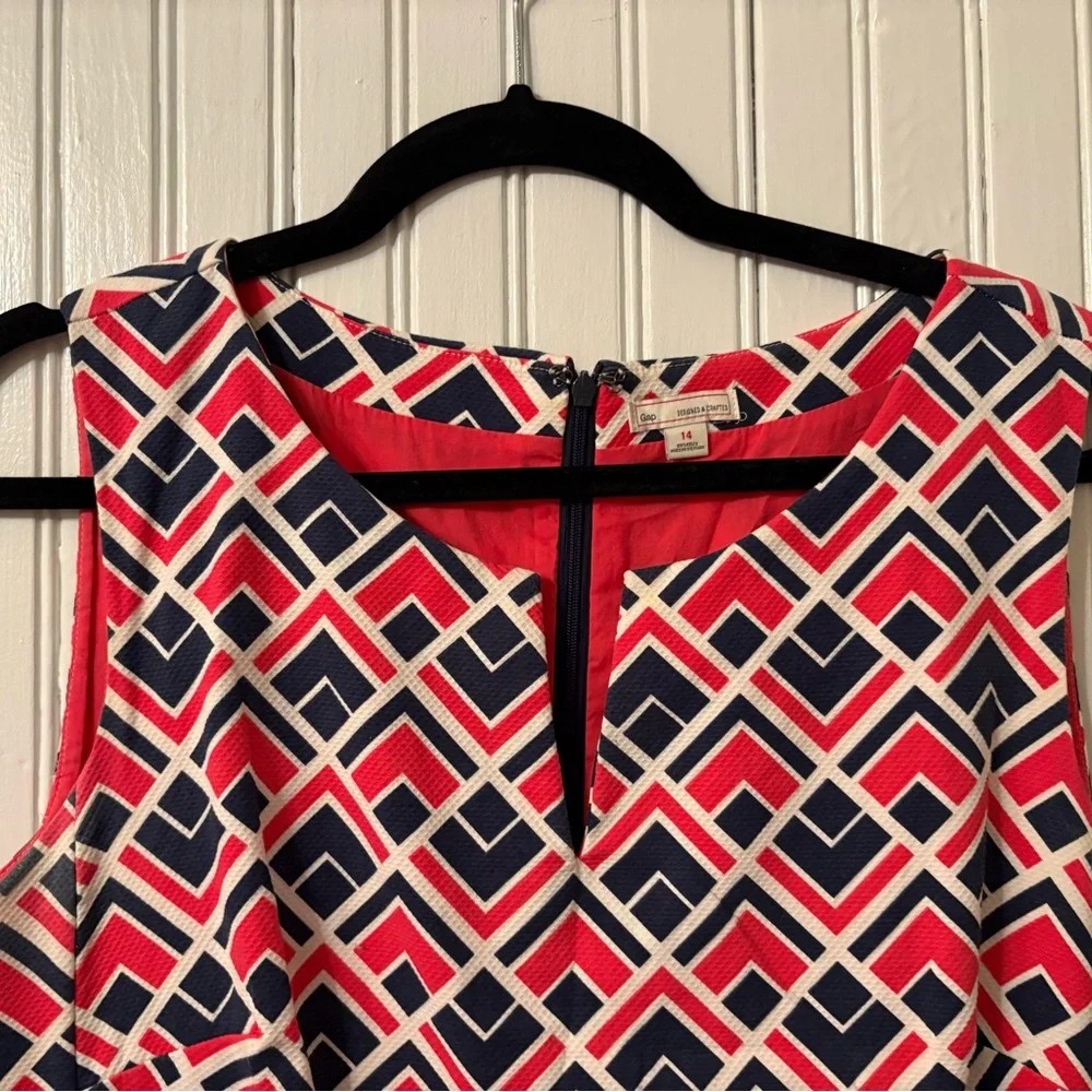 GAP A-Line Geometric Print Dress | Size 14 | Coral, Navy, White - Picture 4 of 11